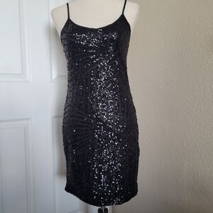 Black Sequin Slip Dress By Papaya Size M